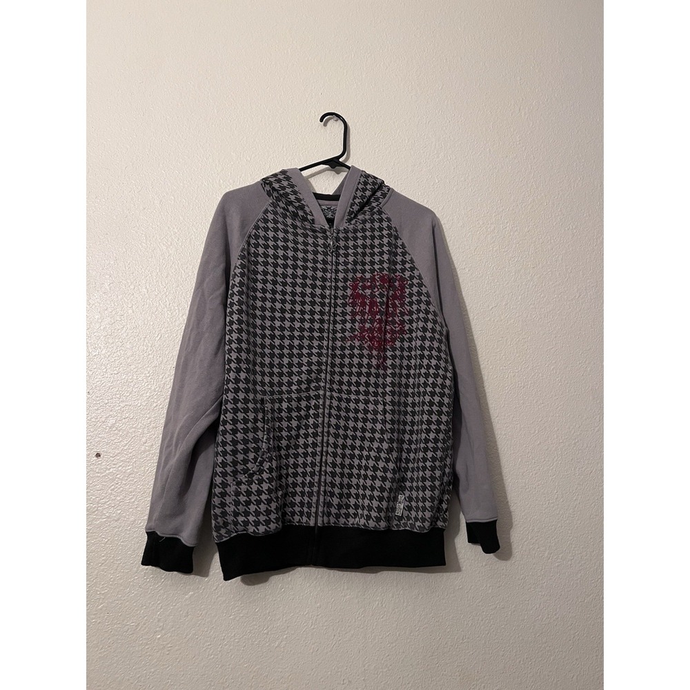Silver Point Zip-Up Hoodie XL | Gray Houndstooth Pattern Gothic Streetwear